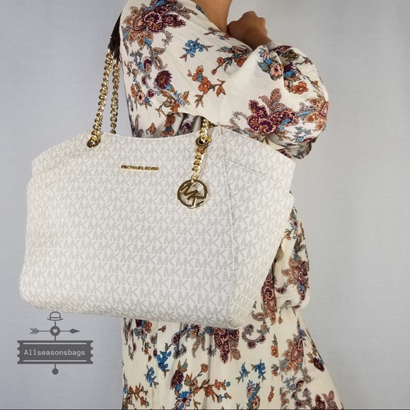 Michael Kors Vanilla Large chain tote Jet set bag - Picture 4 of 8